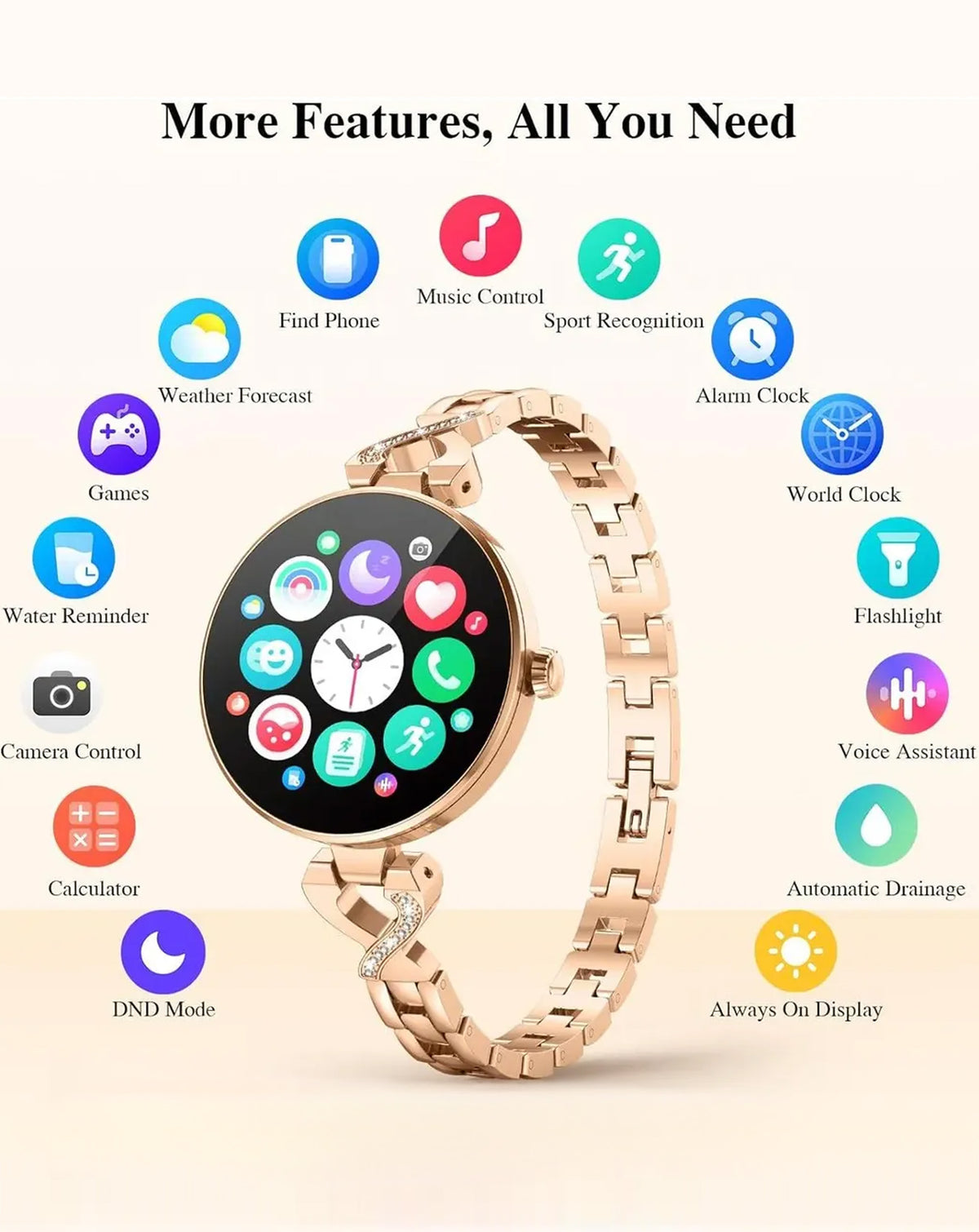 DaFit Women's Smart Watch with 1.04" Amoled Display — Gold