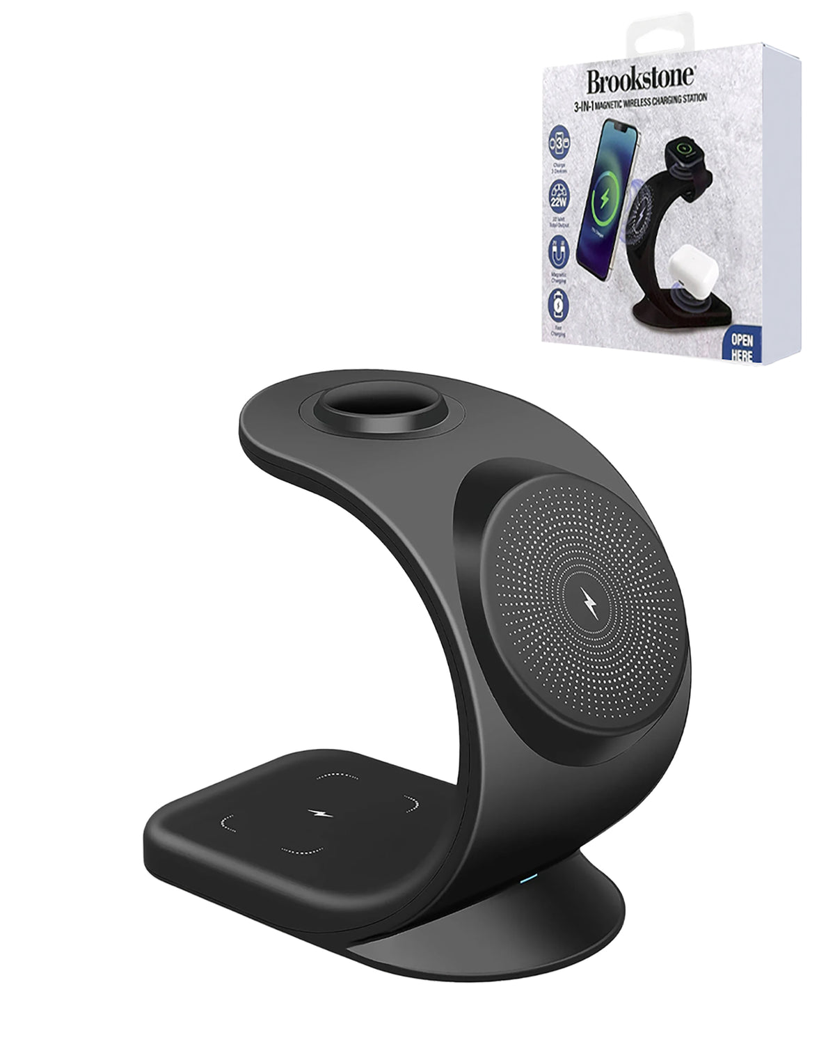 Brookstone 3-in-1 Curved Wireless Charging Station - Black — 15W
